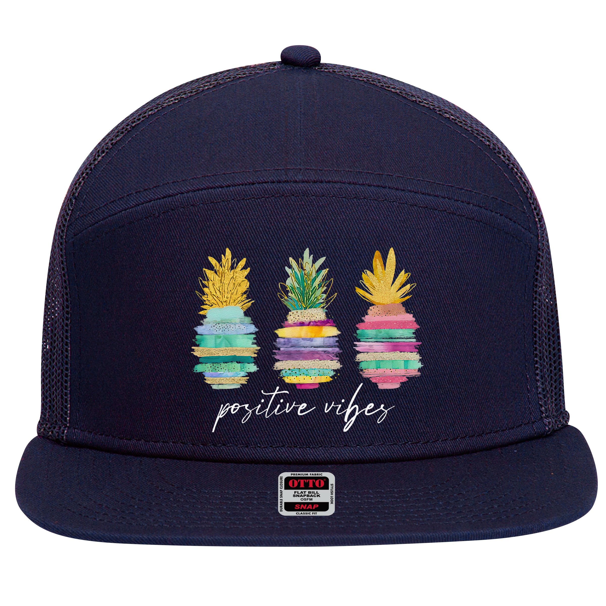 Positive Vibe Pineapple Transfer Day Infertility Ivf Mom Dad 7 Panel Mesh Trucker Snapback Hat
