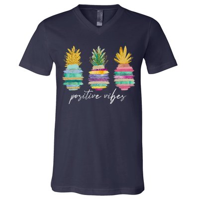 Positive Vibe Pineapple Transfer Day Infertility Ivf Mom Dad V-Neck T-Shirt