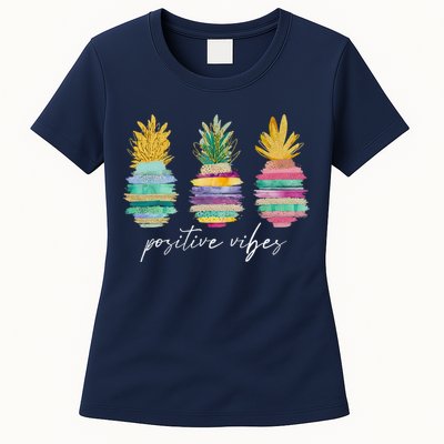 Positive Vibe Pineapple Transfer Day Infertility Ivf Mom Dad Womens T-Shirt