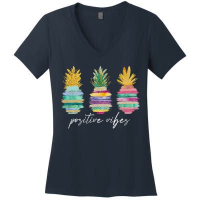 Positive Vibe Pineapple Transfer Day Infertility Ivf Mom Dad Women's V-Neck T-Shirt