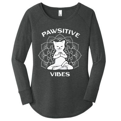 Pawsitive Vibes Positivity Meditation Lotus Mandala Yoga Cat Women's Perfect Tri Tunic Long Sleeve Shirt