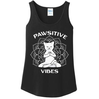 Pawsitive Vibes Positivity Meditation Lotus Mandala Yoga Cat Ladies Essential Tank