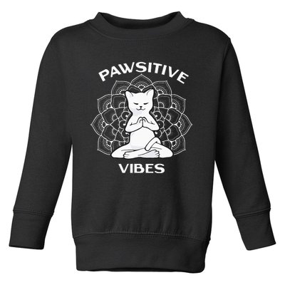 Pawsitive Vibes Positivity Meditation Lotus Mandala Yoga Cat Toddler Sweatshirt