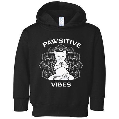 Pawsitive Vibes Positivity Meditation Lotus Mandala Yoga Cat Toddler Hoodie