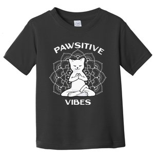 Pawsitive Vibes Positivity Meditation Lotus Mandala Yoga Cat Toddler T-Shirt