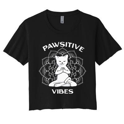 Pawsitive Vibes Positivity Meditation Lotus Mandala Yoga Cat Women's Crop Top Tee