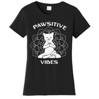 Pawsitive Vibes Positivity Meditation Lotus Mandala Yoga Cat Women's T-Shirt