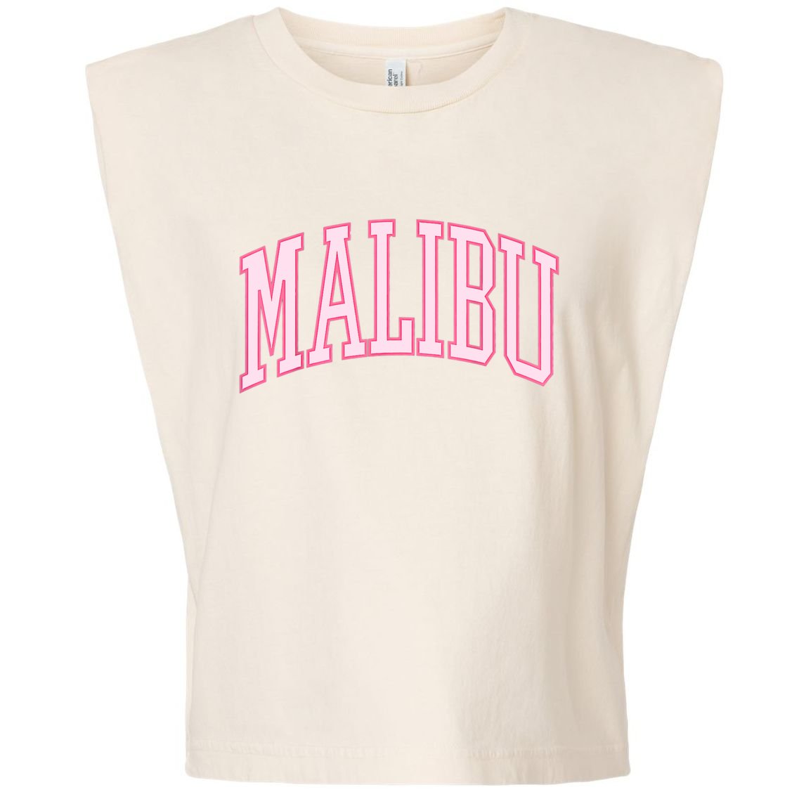 Preppy Varsity Pink Malibu CA California Font Garment-Dyed Women's Muscle Tee