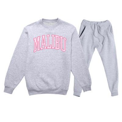 Preppy Varsity Pink Malibu CA California Font Premium Crewneck Sweatsuit Set