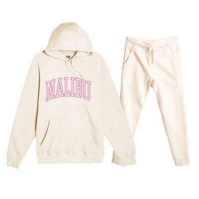 Preppy Varsity Pink Malibu CA California Font Premium Hooded Sweatsuit Set