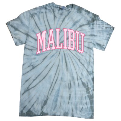 Preppy Varsity Pink Malibu CA California Font Tie-Dye T-Shirt