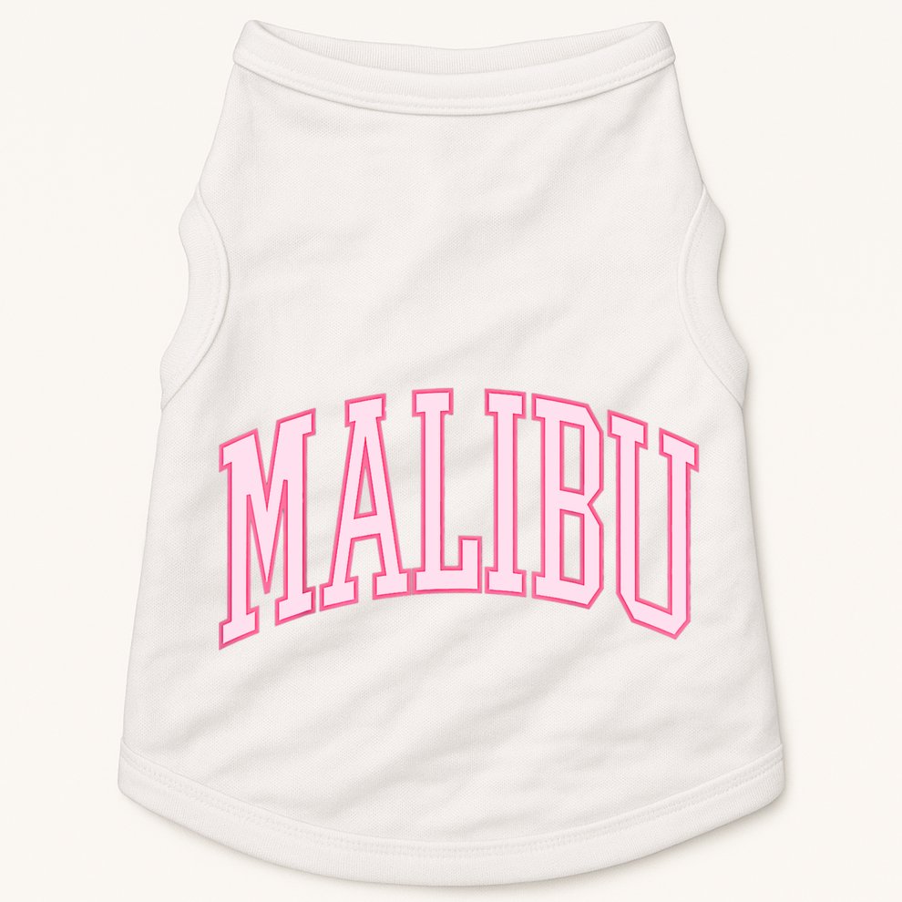 Preppy Varsity Pink Malibu CA California Font Doggie Tank