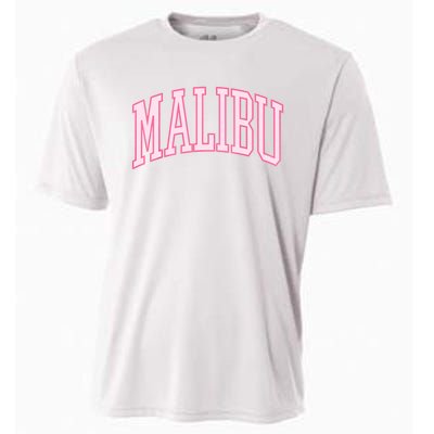 Preppy Varsity Pink Malibu CA California Font Cooling Performance Crew T-Shirt