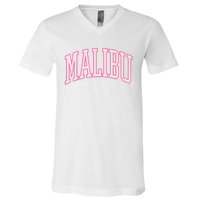 Preppy Varsity Pink Malibu CA California Font V-Neck T-Shirt