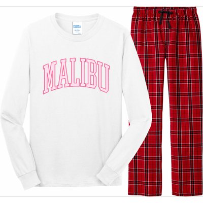 Preppy Varsity Pink Malibu CA California Font Long Sleeve Pajama Set