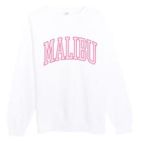 Preppy Varsity Pink Malibu CA California Font Premium Crewneck Sweatshirt