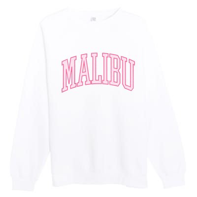 Preppy Varsity Pink Malibu CA California Font Premium Crewneck Sweatshirt