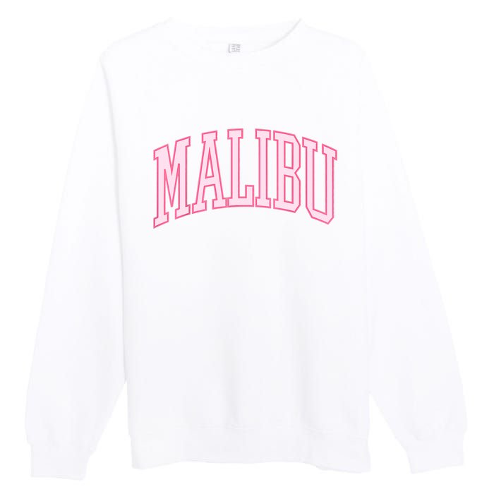 Preppy Varsity Pink Malibu CA California Font Premium Crewneck Sweatshirt