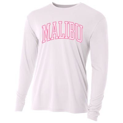 Preppy Varsity Pink Malibu CA California Font Cooling Performance Long Sleeve Crew