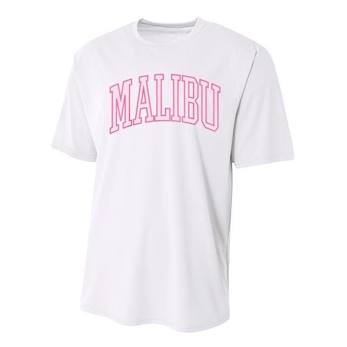 Preppy Varsity Pink Malibu CA California Font Performance Sprint T-Shirt