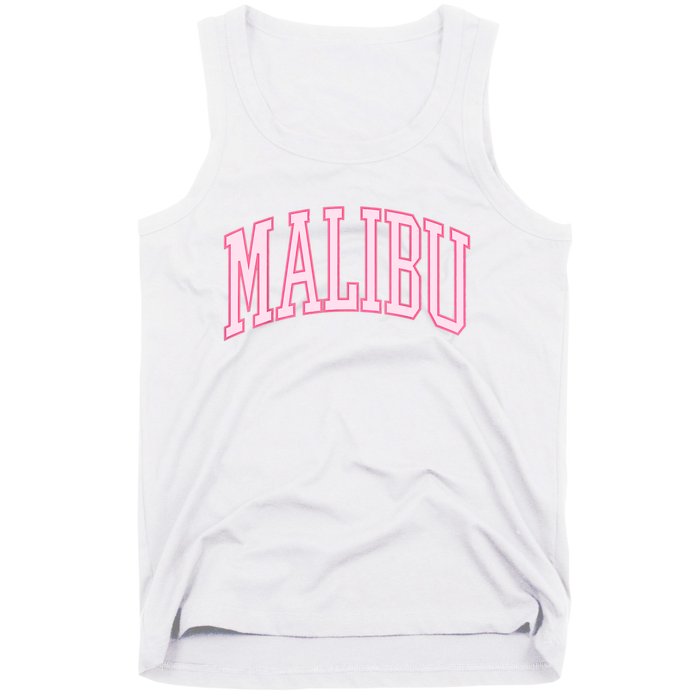 Preppy Varsity Pink Malibu CA California Font Tank Top