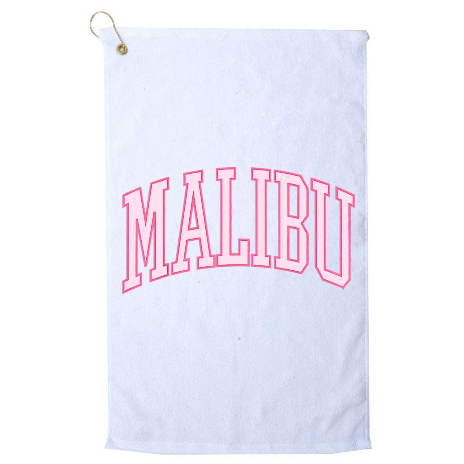 Preppy Varsity Pink Malibu CA California Font Golf Towel