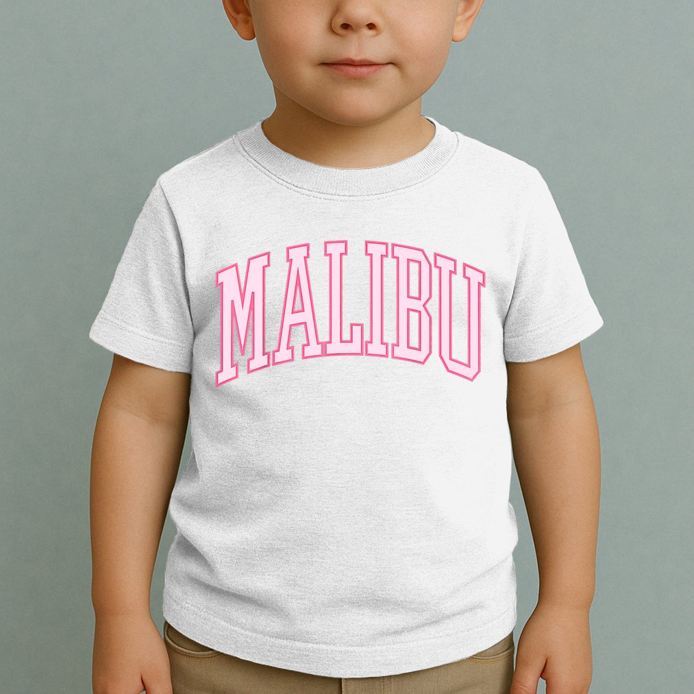 Preppy Varsity Pink Malibu CA California Font Toddler T-Shirt