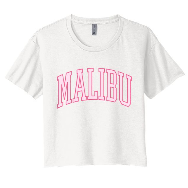 Preppy Varsity Pink Malibu CA California Font Crop Top