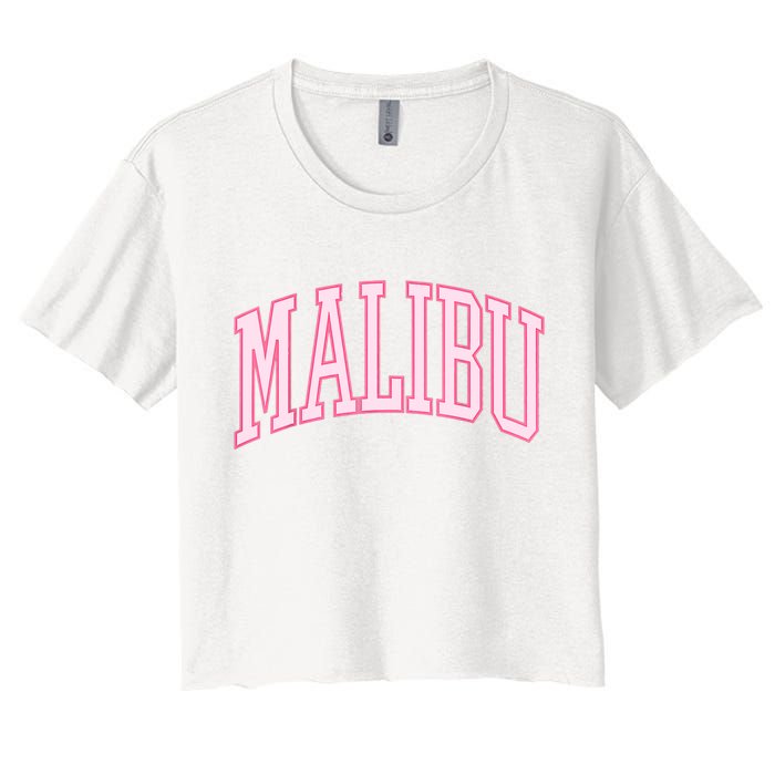 Preppy Varsity Pink Malibu CA California Font Women's Crop Top Tee