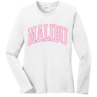 Preppy Varsity Pink Malibu CA California Font Ladies Long Sleeve Shirt