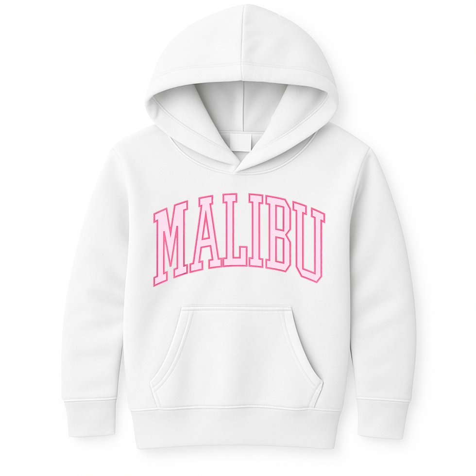 Preppy Varsity Pink Malibu CA California Font Kids Hoodie
