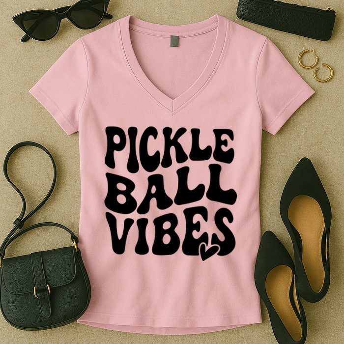 Pickleball Vibes Play Pickleball With Love Women's V-Neck T-Shirt