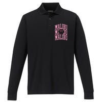 Preppy Varsity Pink Malibu California Performance Long Sleeve Polo