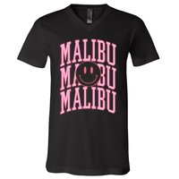 Preppy Varsity Pink Malibu California V-Neck T-Shirt