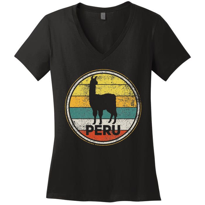 Peru Vicuna Peruvian Retro Vintage Women's V-Neck T-Shirt