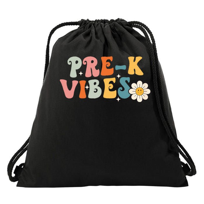 PreK Vibes Pre Kindergarten Team Retro 1st Day Of School Drawstring Bag