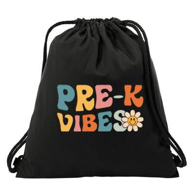 Pre-K Vibes - Pre Kindergarten Team Retro 1st Day of School Drawstring Bag