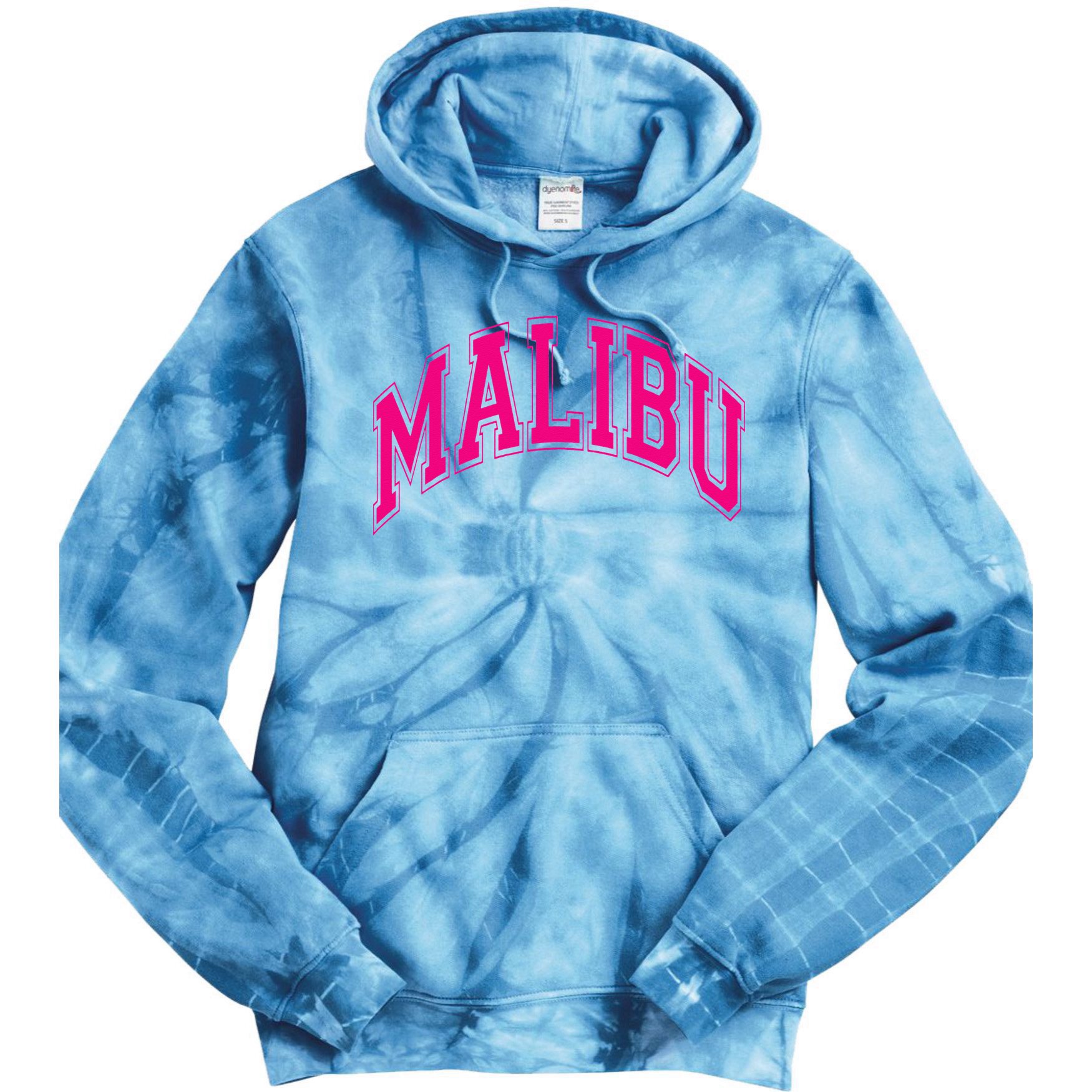 Preppy Varsity Pink Malibu CA California Font Tie Dye Hoodie