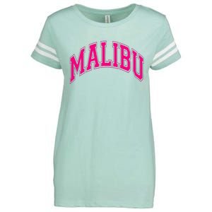 Preppy Varsity Pink Malibu CA California Font Enza Ladies Jersey Football T-Shirt