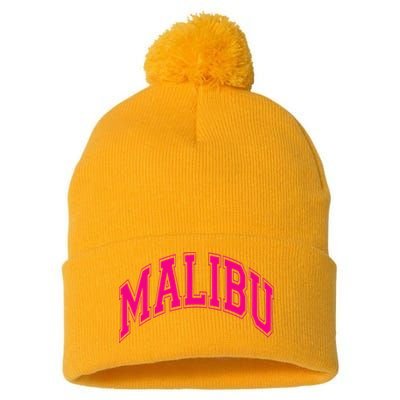 Preppy Varsity Pink Malibu CA California Font Pom Pom 12in Knit Beanie