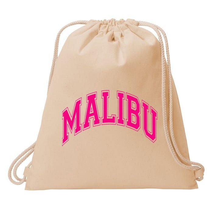 Preppy Varsity Pink Malibu CA California Font Drawstring Bag