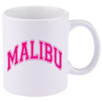 Preppy Varsity Pink Malibu CA California Font 11oz C Handle Ceramic Mug