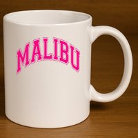 Preppy Varsity Pink Malibu CA California Font 11oz C Handle Ceramic Mug