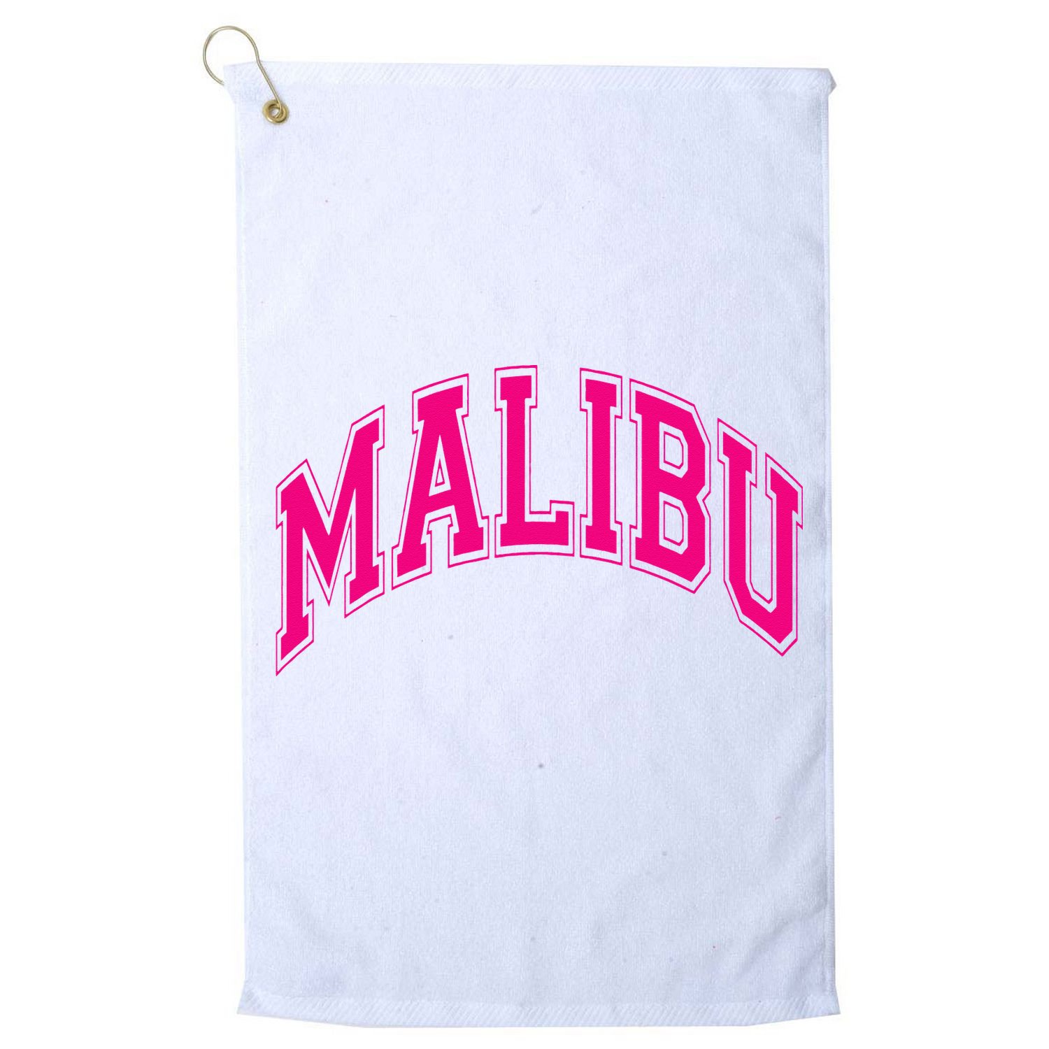 Preppy Varsity Pink Malibu CA California Font Golf Towel