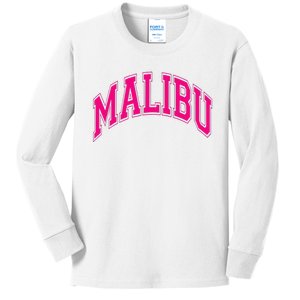 Preppy Varsity Pink Malibu CA California Font Kids Long Sleeve Shirt