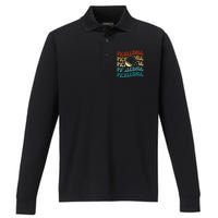 Pickleball,Retro Vintage Pickleball Silhouette, Pickleball Performance Long Sleeve Polo