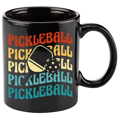 Pickleball,Retro Vintage Pickleball Silhouette, Pickleball 11oz C Handle Ceramic Mug