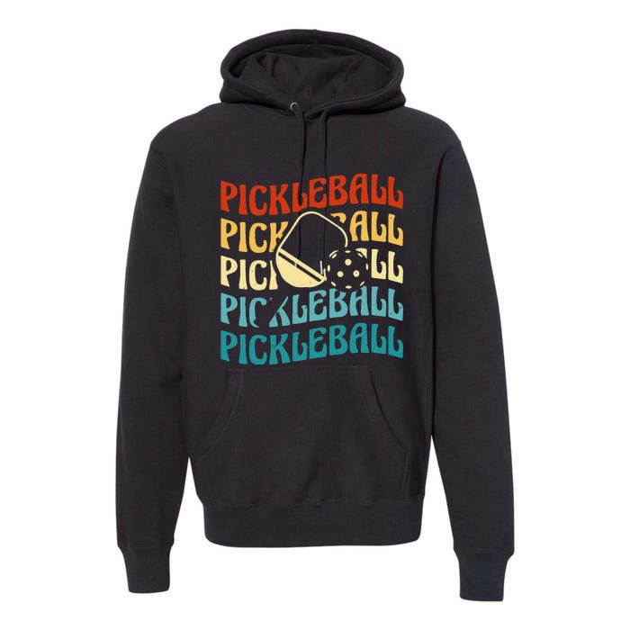 Pickleball,Retro Vintage Pickleball Silhouette, Pickleball Premium Hoodie