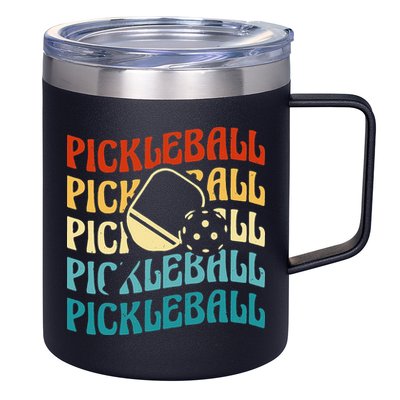 Pickleball,Retro Vintage Pickleball Silhouette, Pickleball 12oz Stainless Steel Coffee Mug