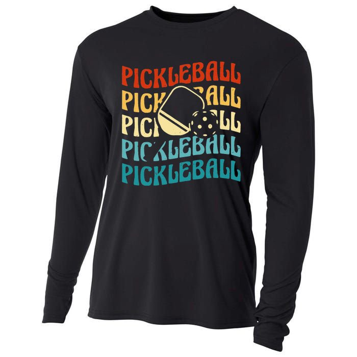 Pickleball,Retro Vintage Pickleball Silhouette, Pickleball Cooling Performance Long Sleeve Crew